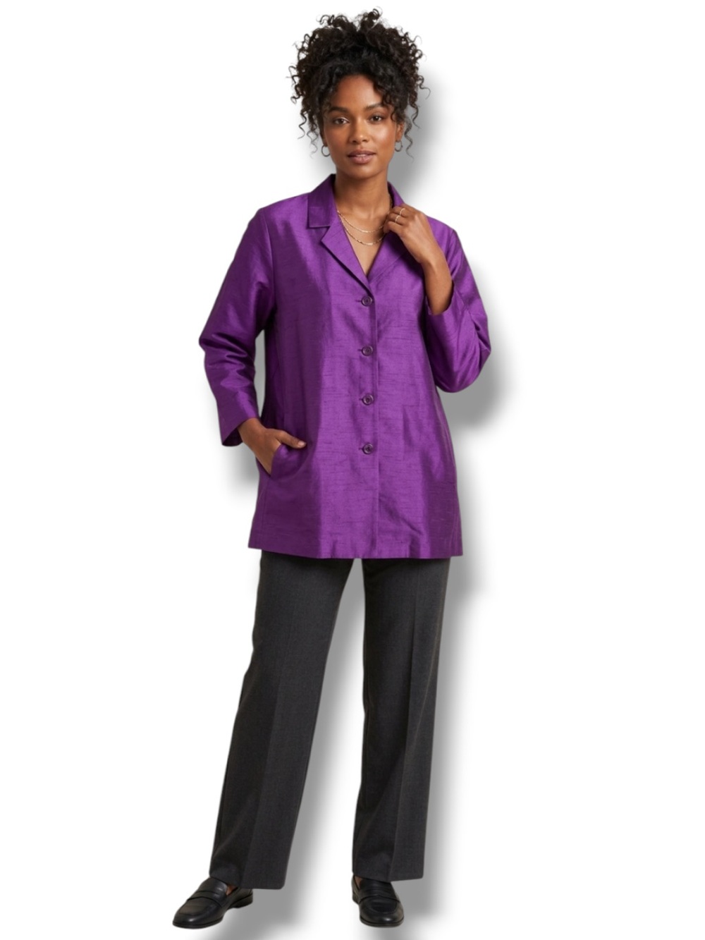 NWT Diane Gilman 100% Silk Button-Up Jacket Shacket - M